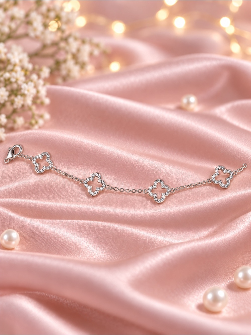 18k gold plated cubic zirconia Silver or black  Clover Bracelet comes with box